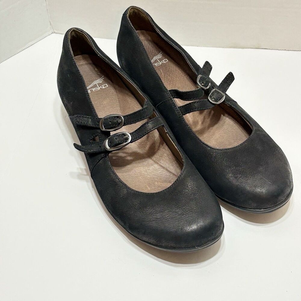 Dansko Fynn Black Leather Double Strap Mary Jane Flats Women's 11.5-12 US 42